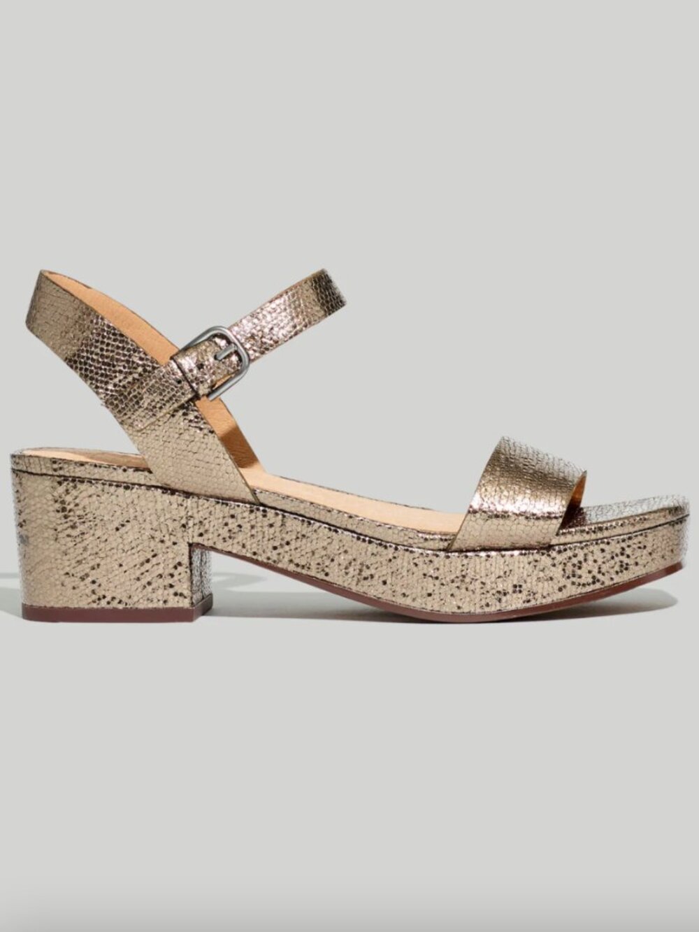 New Madewell The Lina Platform Sandal in Crinkled Leather Bronze Metallic 7